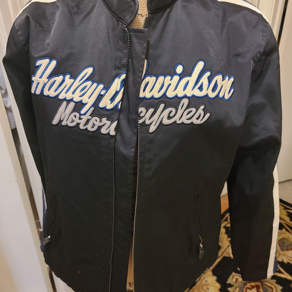 Harley-Davidson Black Bomber Jacket with Blue and White Accents